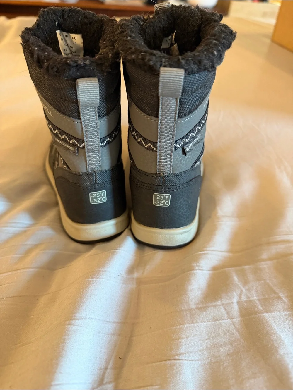 Merrell Kids Gray and Black Insulated Winter Boots with Faux-Fur Cuff